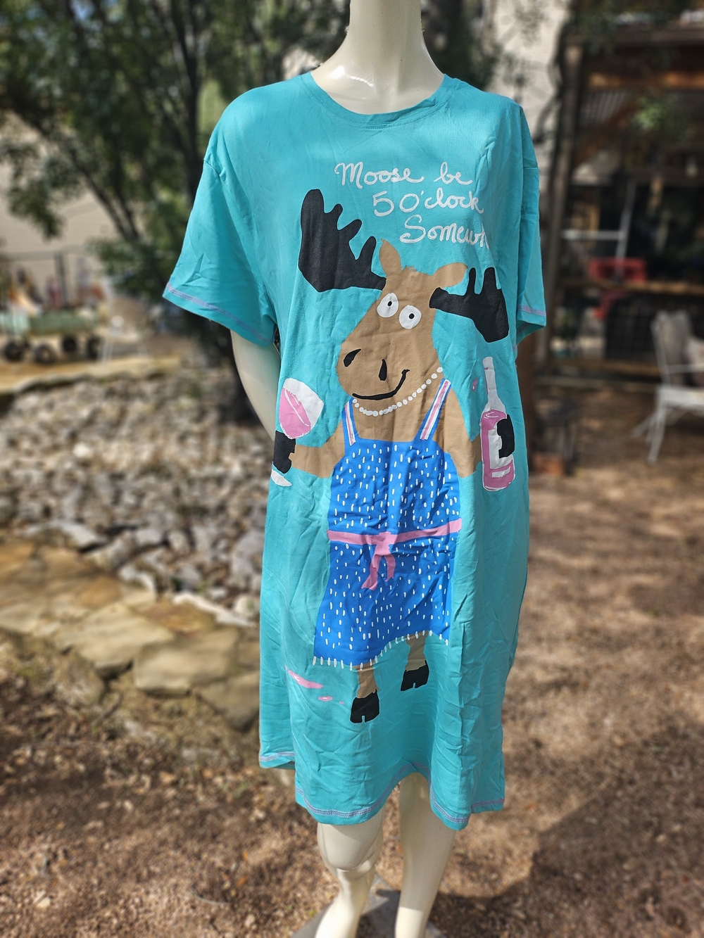 New W Tag Moose Be 5 O'Clock Turquoise Blue Cotton Nightshirt Oversize T-Shirt